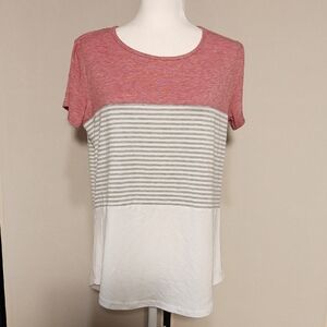 Yunley Women's Pink and Gray Striped Top - Sz. M